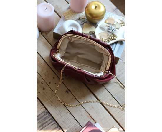 bordo gold burslu mini pouch el omuz çantası
