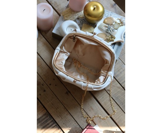  beyaz gold burslu mini pouch el omuz çantası