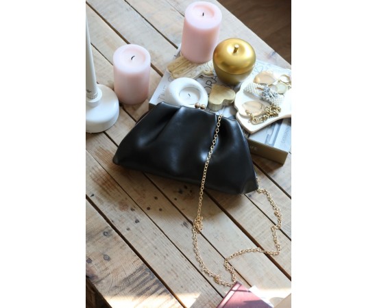 Siyah gold burslu mini pouch el omuz çantası