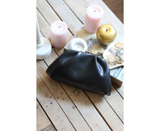 Siyah gold burslu mini pouch el omuz çantası