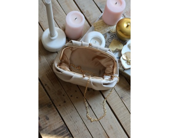 krem  gold burslu mini pouch el omuz çantası