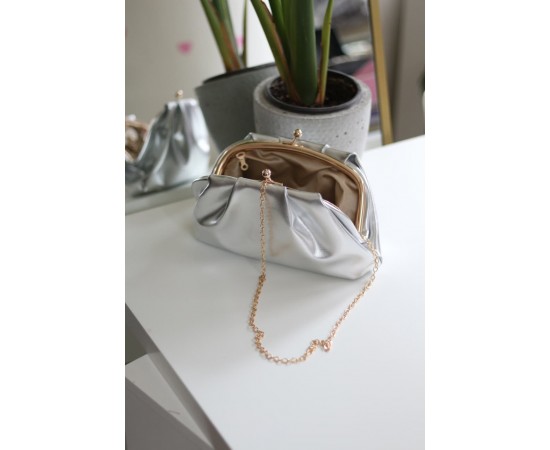 Silver gold burslu mini pouch el omuz çantası