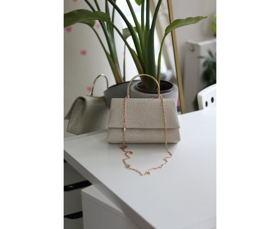 Gold Dokulu Metal Sap Detaylı El & Omuz Çantası