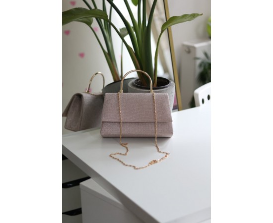 Rose Gold Dokulu Metal Sap Detaylı El & Omuz Çantası