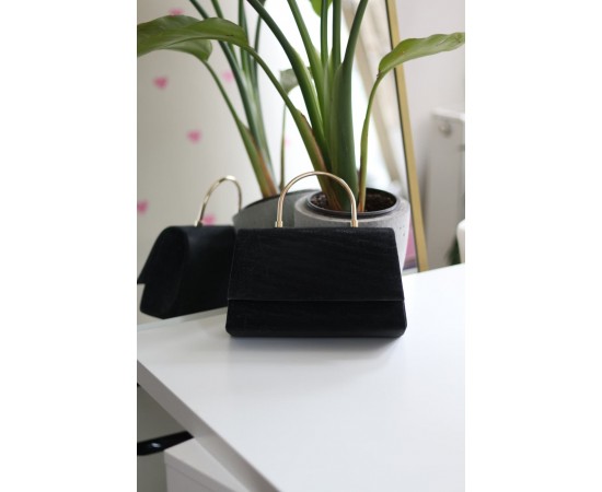 Siyah Dokulu Metal Sap Detaylı El & Omuz Çantası