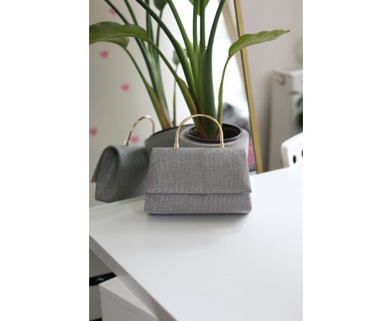 Platin Dokulu Metal Sap Detaylı El & Omuz Çantası