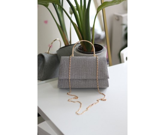 Platin Dokulu Metal Sap Detaylı El & Omuz Çantası