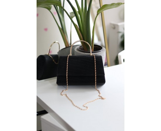 Siyah Dokulu Metal Sap Detaylı El & Omuz Çantası