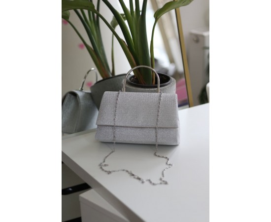 Silver  Dokulu Metal Sap Detaylı El & Omuz Çantası