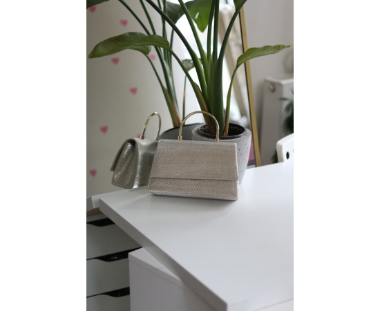  Gold Yılan Derisi Desenli Metal Sap Detaylı El Omuz Çantası