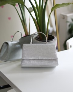 Gümüş Yılan Derisi Desenli Metal Sap Detaylı El Omuz Çantası