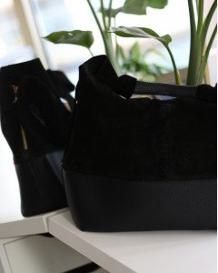 Kadın Siyah Süet Ek Portföylü Büyük Boy Omuz Çantası