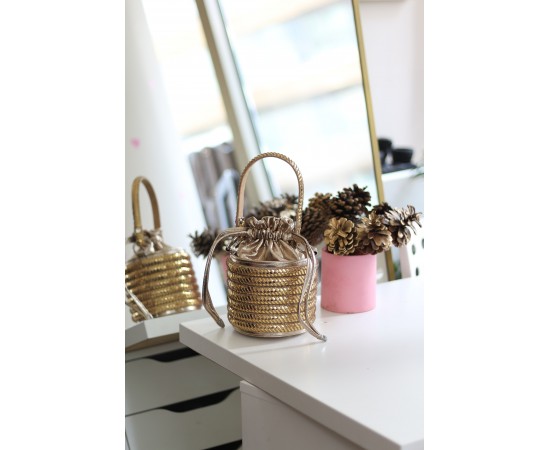 Kadın Gold Özel Form Çapraz Taş İşleme Abiye Çanta