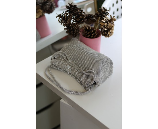 Kadın Silver Çift Kulp Tutmalı Taş İşleme Abiye Çanta