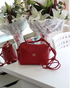 Kadın Kırmızı Baklava Desenli İnce Düğüm Askılı Omuz Çantası