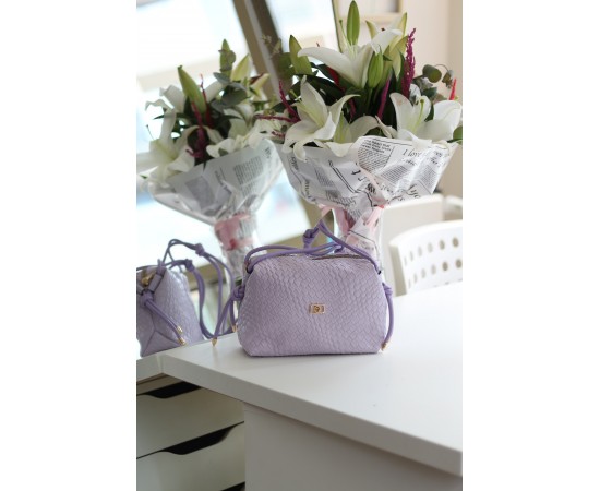 Kadın Lila Baklava Desenli İnce Düğüm Askılı Omuz Çantası