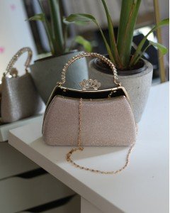 Kadın Rose Gold Kristal Tutma Saplı Abiye El Çantası