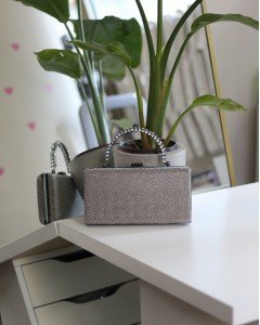 Kadın Platin Desenli Taş Kulplu Burslu Abiye El Çantası 