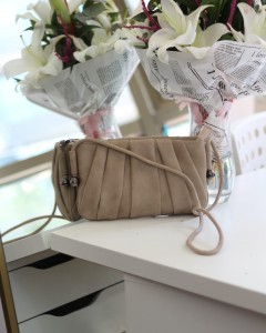 Kadın Vizon Büzgülü Boncuk Detay Omuz Çantası