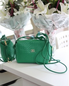 Kadın Yeşil Baklava Desenli İnce Düğüm Askılı Omuz Çantası