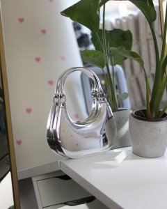 Kadın Silver Metalik Mika Kulp Detaylı Slim Gece Çantası