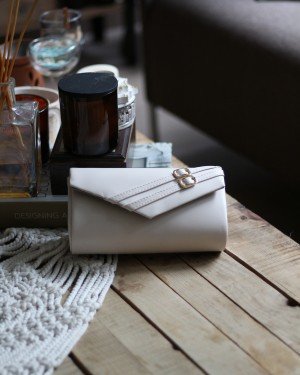 Kadın Mat Krem Çift Kemer Detaylı Abiye El Çantası