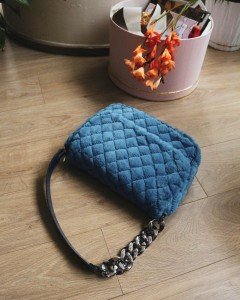 Mavi Peluş Zincirli Omuz Çantası