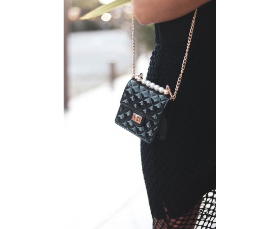 Pearl Siyah Silikon İncili Omuz Çantası Pearl Siyah Silikon İncili Omuz Çantası