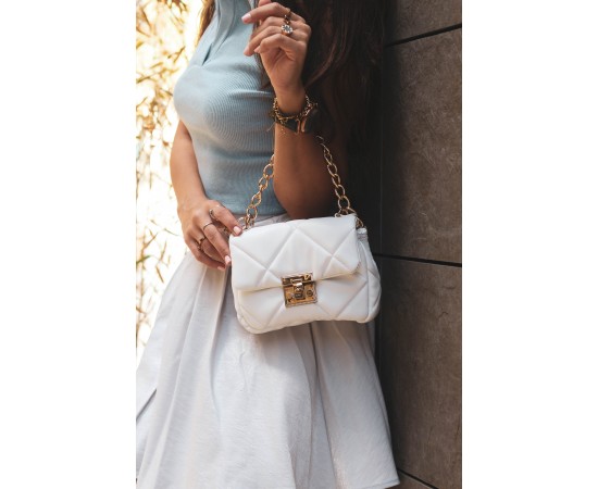 Kıny Beyaz Zincir Detaylı Kapitone Günlük Omuz Çantası