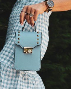 Kristal Detaylı Mavi Mini Omuz Çantası