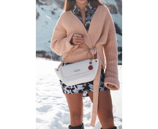 Valentino Beyaz Gold Zincir Detaylı Omuz Çantası