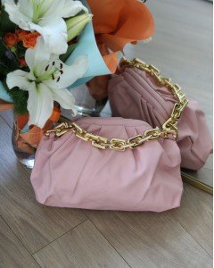 Kadın Pembe Zincir Detaylı El Omuz Çantası
