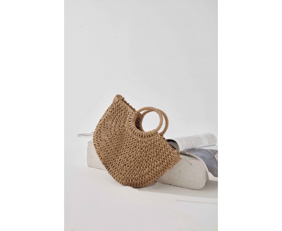 Camel Askılı Büyük Boy Hasır Çanta