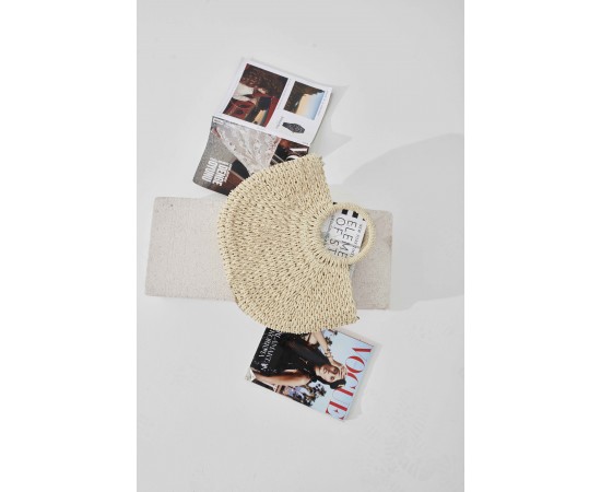 Bej Askılı Büyük Boy Hasır Çanta