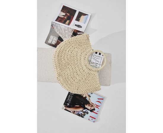 Bej Askılı Büyük Boy Hasır Çanta