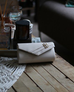 Kadın Krem Rugan Çift Kemer Detaylı Abiye El Çantası