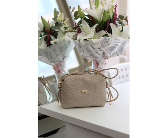 Kadın Vizon Baklava Desenli İnce Düğüm Askılı Omuz Çantası