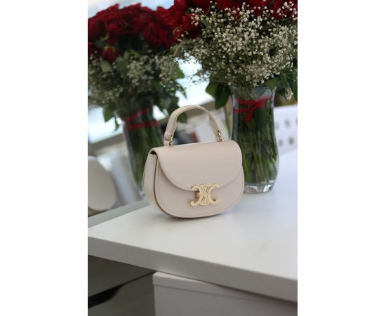 Kadın Krem Kanca Gold Toka Detaylı Mini El & Omuz Çantası