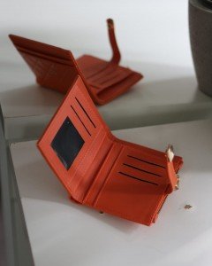 Turuncu Kare Baklava Desenli Mini Kartlık Cüzdan