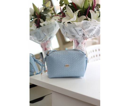  Kadın Bebe Mavi Baklava Desenli İnce Düğüm Askılı Omuz Çantası