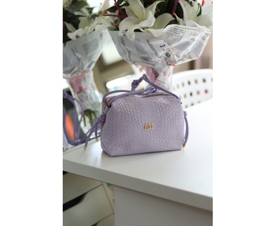 Kadın Lila Baklava Desenli İnce Düğüm Askılı Omuz Çantası