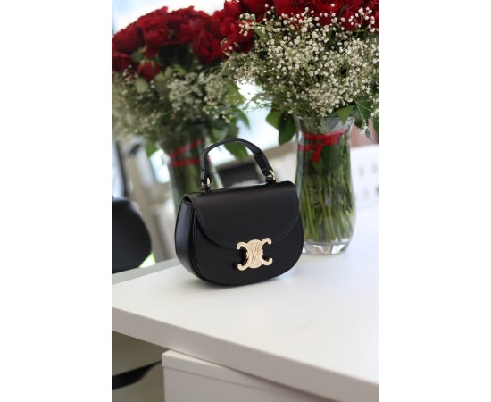 Kadın Siyah Kanca Gold Toka Detaylı Mini El & Omuz Çantası