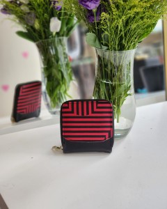 Kadın  Fuşya Çizgi Desenli Mini Cüzdan