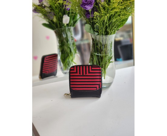 Kadın  Fuşya Çizgi Desenli Mini Cüzdan