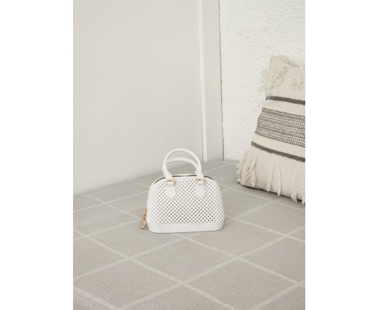  Kadın Beyaz Silikon Çift Kulp Zincir Detaylı El Omuz Çantası