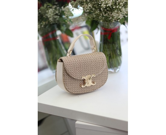 Kadın Krem İşleme Desenli Gold Toka Detaylı Mini El & Omuz Çantası Kadın Krem İşleme Desenli Gold Toka Detaylı Mini El & Omuz Çantası