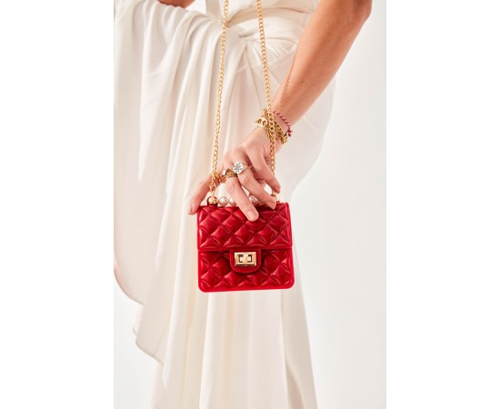 Pearl Kırmızı Silikon İncili Omuz Çantası Pearl Kırmızı Silikon İncili Omuz Çantası