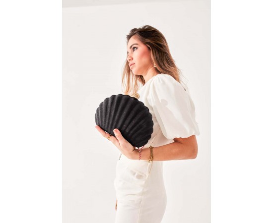 Siyah Simli İstiridye Abiye Çanta