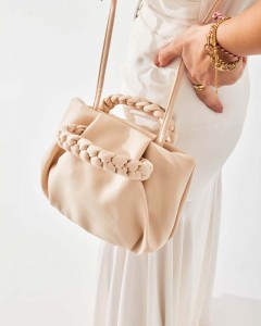 Krem Örme Saplı Yumuşak Deri Omuz Çantası