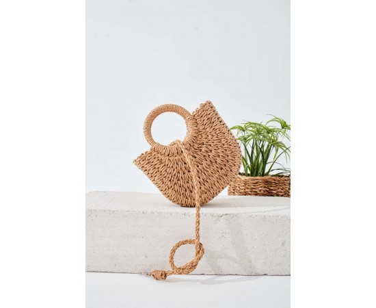 Camel Askılı Mini Hasır Çanta